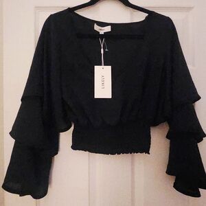 Likely Elegant Black Flounce Sleeve Blouse